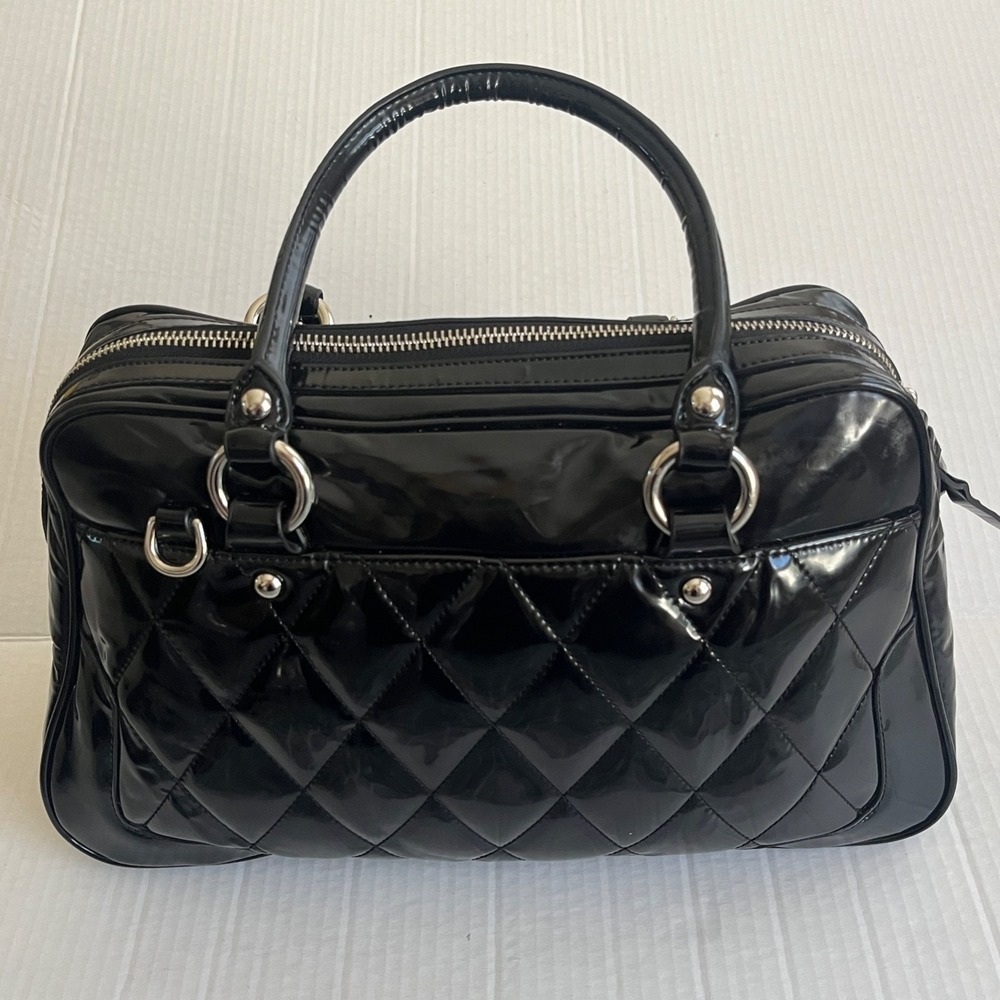 Vtg Coach 18675 Poppy‎ Liquid Gloss Quilted Patent Leather Black Satchel Purse
